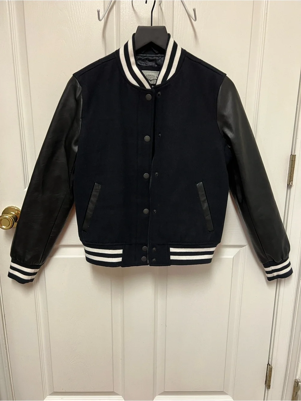 Levi Strauss & Co. Black and White Varsity Jacket with Vegan Leather Sleeves